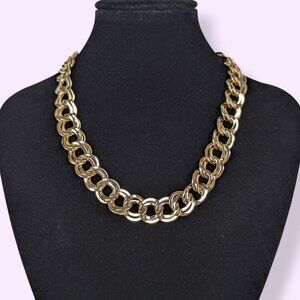 V. Double Curb Link Gold Tone Necklace